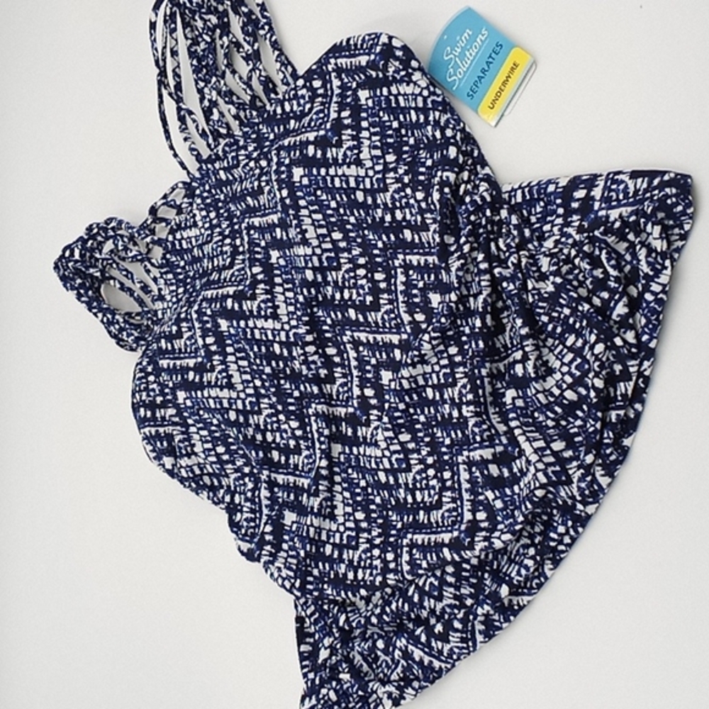 Swim Solutions Aztec Multi Strap Tankini Top Blue 14